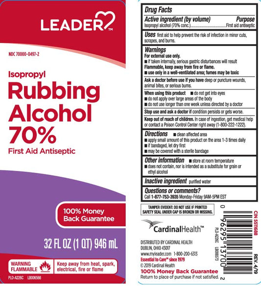 Leader Isoprophyl Alcohol 70% First Aid Antiseptic Infection - 32 fl oz