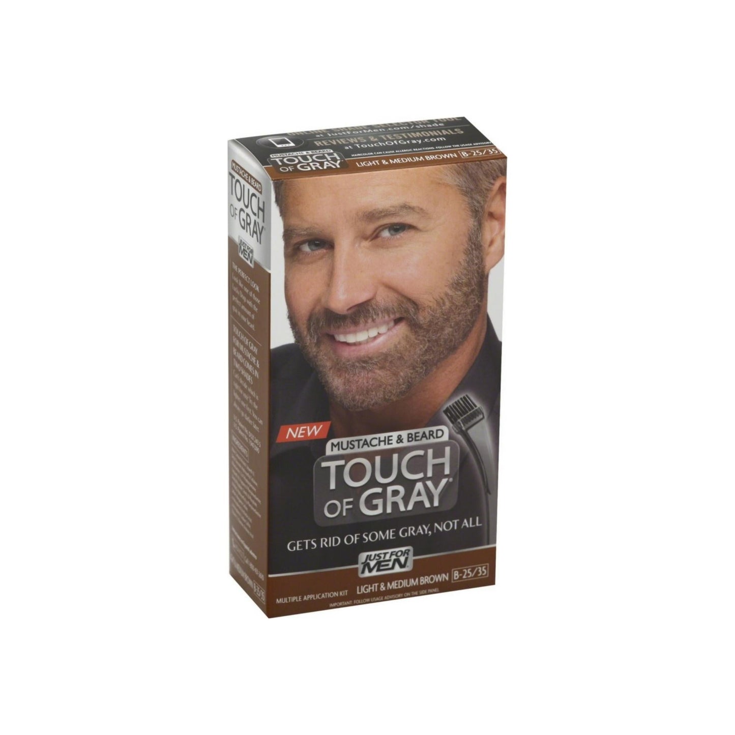 Just For Men Touch Of Gray Hair Color, Mustache & Beard Kit, Light & Medium Brown B-25/35, 1 Ea
