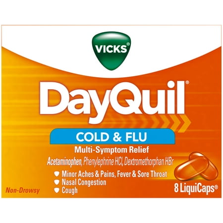 Vicks DayQuil Multi-Symptom Relief Cold & Flu Medicine LiquiCaps, 8 count