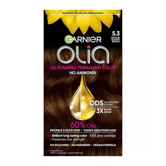 Garnier Olia Oil Powered Permanent Hair Color, 5.3 Medium Golden Brown ,1Ct