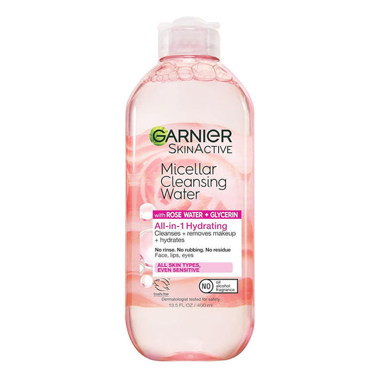 Garnier Micellar Water With Rose Water And Glycerin, Facial Cleanser & Makeup Remover, 13.5 Fl Oz
