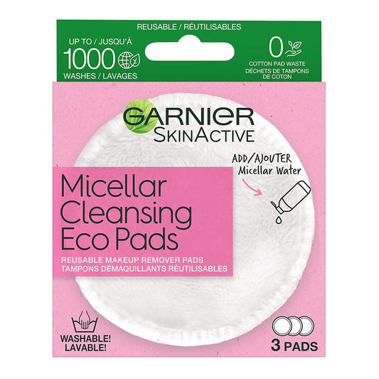 Garnier Skinactive Micellar Cleansing Eco Pads, Reusable, 3 Ultra-Soft Microfiber Pads, 1 Count