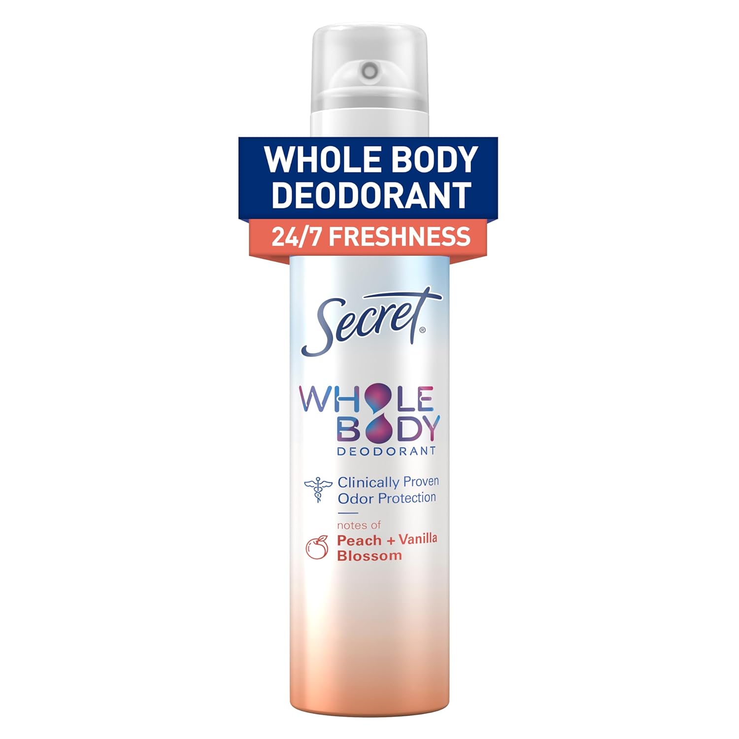 Secret Whole Body Deodorant for Women, Peach & Vanilla Scent, 3.5 oz