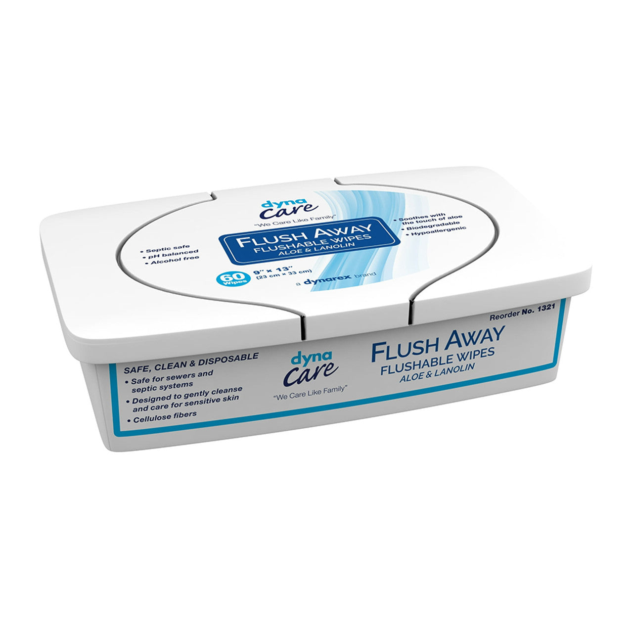 Dynarex Flush Away Moist Flushable Wipes, 60 Ea
