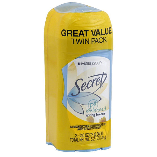 Secret Invisible Solid Antiperspirant & Deodorant, Twin Pack, Spring Breeze 2.6 oz