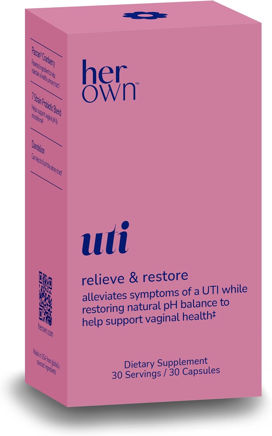 Her Own UTI Relieve & Restore Supplement, 30 Capsules