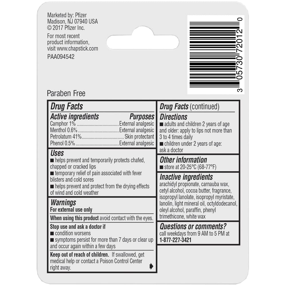 ChapStick Classic Medicated Lip Balm Tube, Chapped Lips Treatment and Skin Protectant - 0.15 Oz