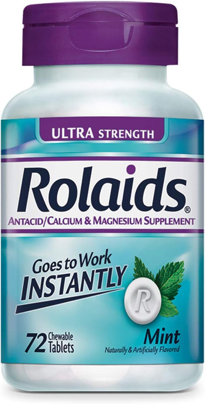 Rolaids Ultra Strength Antacid Chewable Tablets, Mint, 72-Count