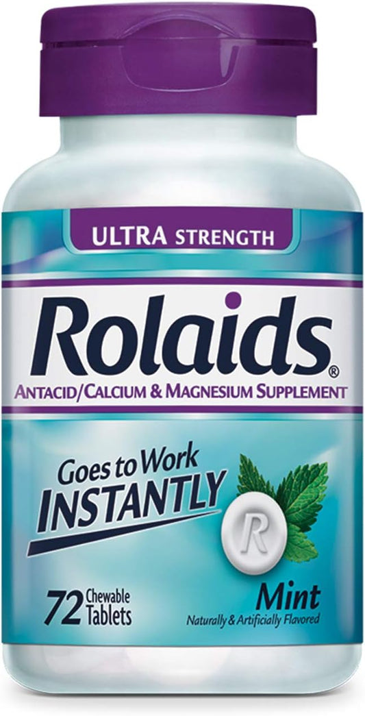 Rolaids Ultra Strength Antacid Chewable Tablets, Mint, 72-Count