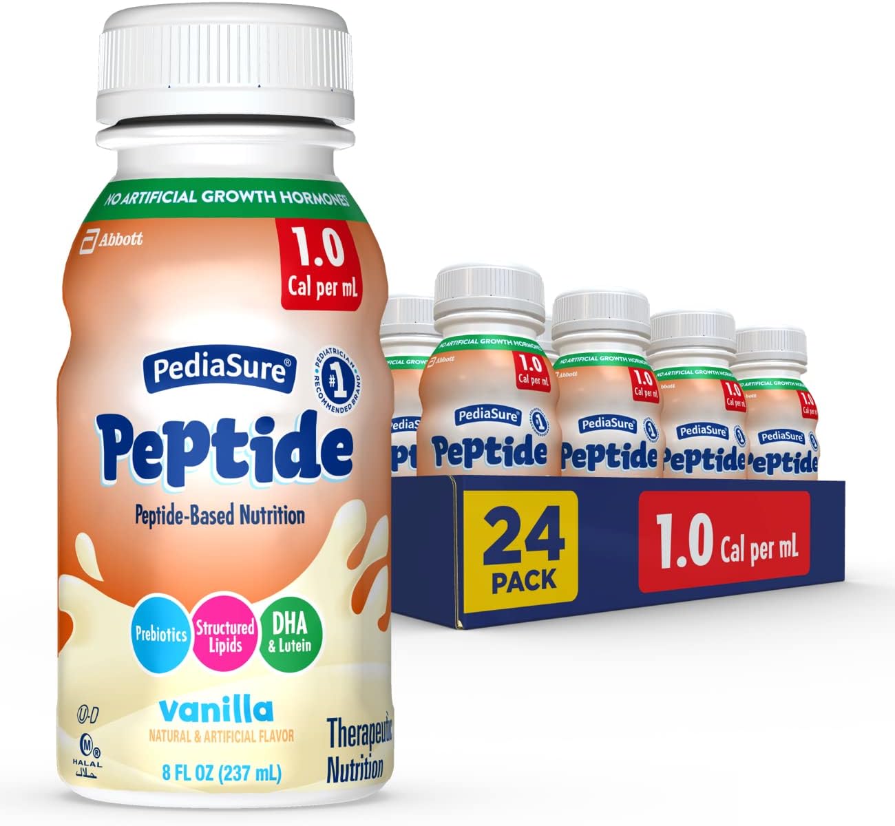 PediaSure Peptide 1.0 Cal, Complete, Balanced Nutrition for Kids or Oral or Tube Feeding, Vanilla, 8 Fl Oz
