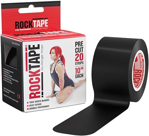 RockTape Kinesiology Tape, 10" Pre-Cut Strips, Black