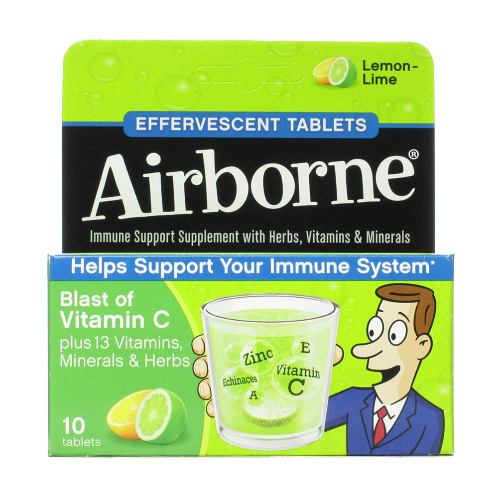Airborne Immune Support Supplement Effervescent Lemon Lime Tablets - 10 Ea