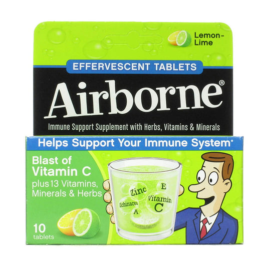 Airborne Immune Support Supplement Effervescent Lemon Lime Tablets - 10 Ea