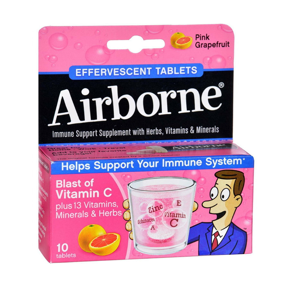 Airborne Immune Support Supplement Effervescent Pink Grapefruit Tablets - 10 Ea