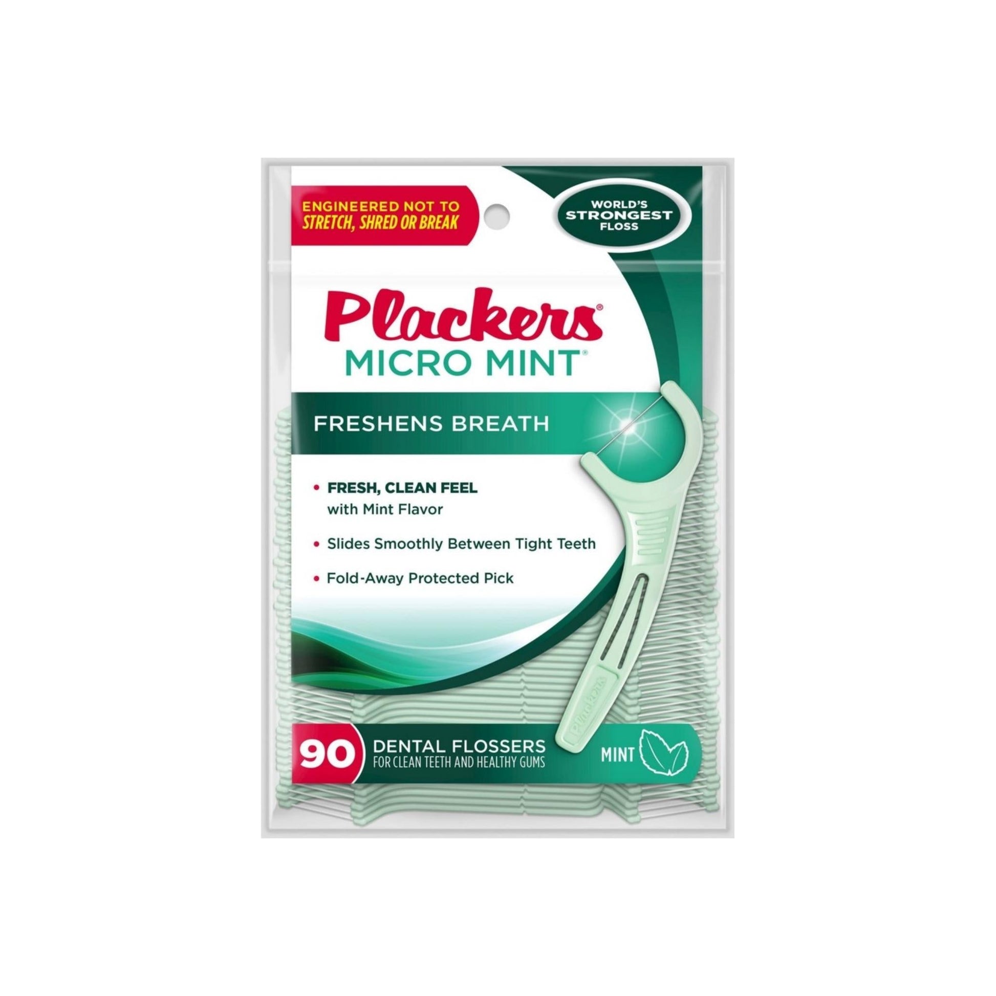 Plackers Micro Mint Freshens Breath, Dental Flossers Mint 90 Each