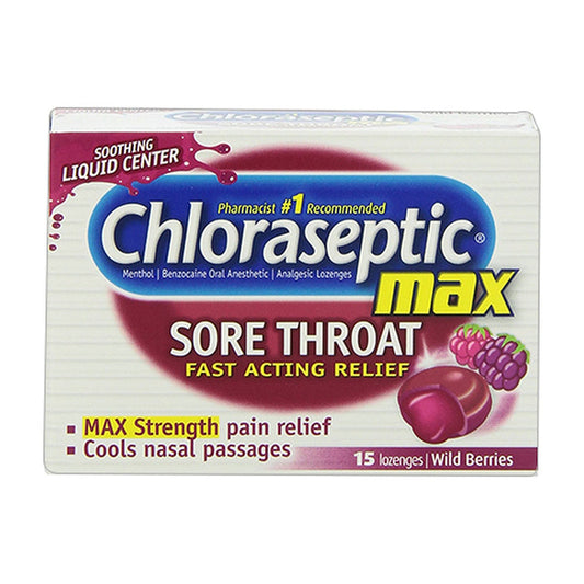 Chloraseptic Max Strength Sore Throat Relief Wild Berries Lozenges - 15 Ea