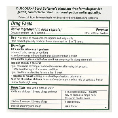 Dulcolax Stool Softener Laxative Liquid Gel Capsules (50Ct) Gentle Relief, Docusate Sodium 100Mg