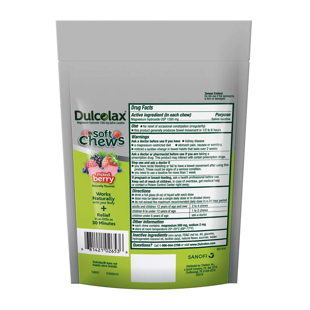 Dulcolax Soft Chews Saline Laxative Mixed Berry, 1200Mg, Dulcolax, 30 Count