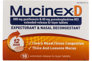 Mucinex D Expectorant & Nasal Decongestant 12 Hour - 18 CT.