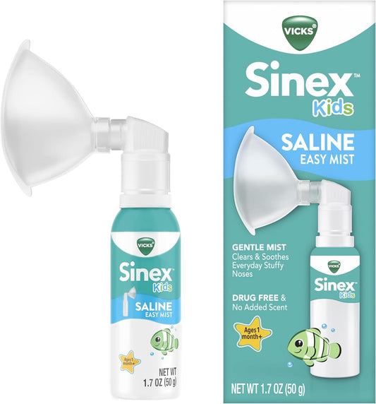 Vicks Sinex Kids Saline Easy Mist, Gently Clears and Soothes Everyday Stuffy Noses, Safe for Daily Use, 1.7 OZ