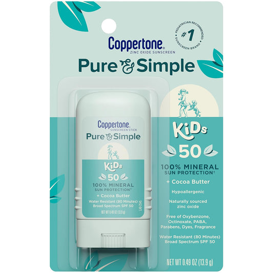 Coppertone Pure and Simple Kids Sunscreen Stick SPF 50, 0.49 oz