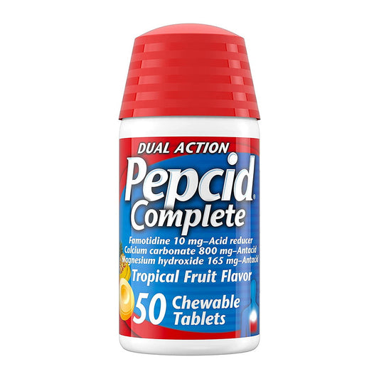 Pepcid Complete Dual Action Chewable Tablets, Tropical Fruit, 50 Ct