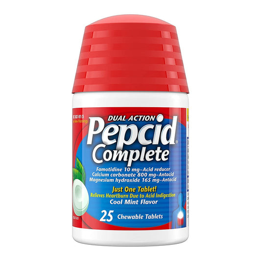 Pepcid Complete Acid Reducer + Antacid Chewable Tablets, Heartburn Relief, Mint - 25 Count