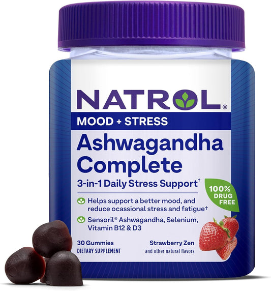 Natrol Ashwagandha Complete, 3-In-1 Daily Stress Support Gummies - 30 Count