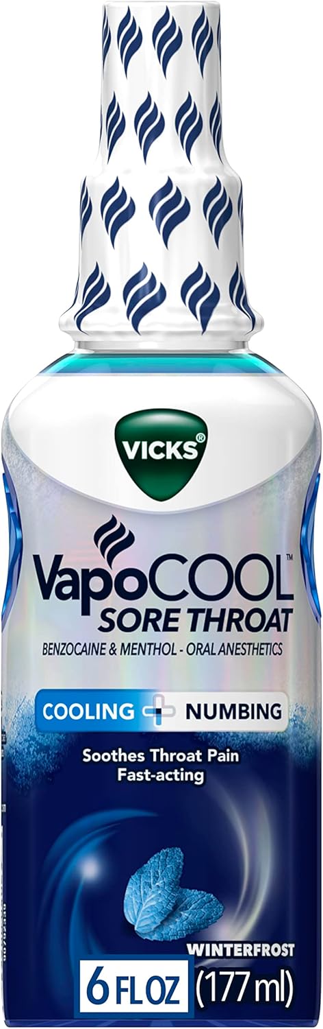 Vicks VapoCOOL Sore Throat Spray, Powerful Sore Throat Numbing Relief, Soothes Throat Pain, Fast-Acting, 6 fl oz