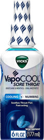 Vicks VapoCOOL Sore Throat Spray, Powerful Sore Throat Numbing Relief, Soothes Throat Pain, Fast-Acting, 6 fl oz