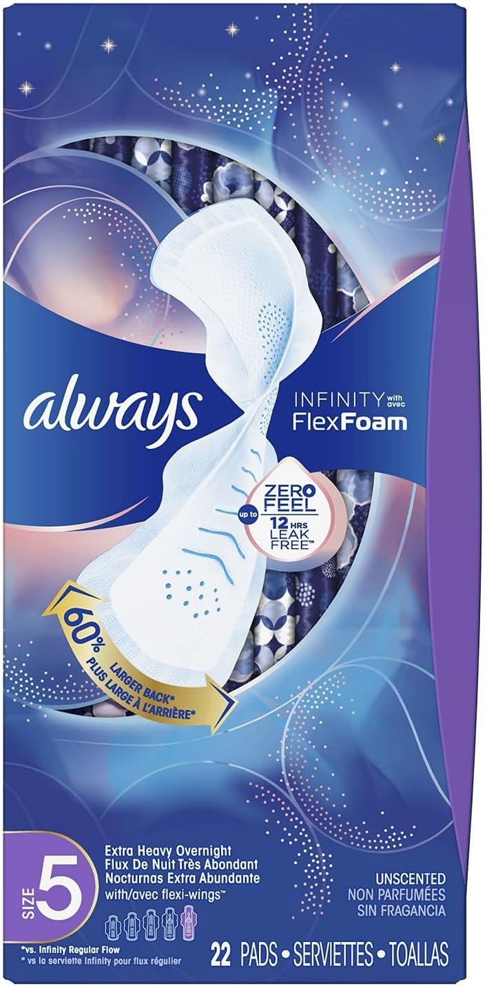 Always Infinity Flexfoam Pads For Women, Size 5, 22 Ct