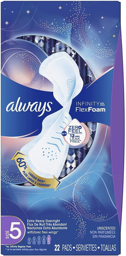 Always Infinity Flexfoam Pads For Women, Size 5, 22 Ct
