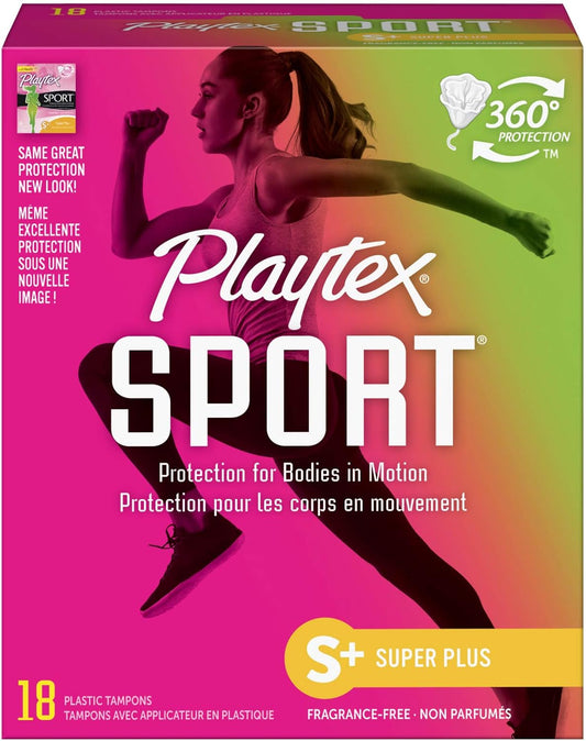 Playtex Sport Plastic Tampons, Unscented, Super Plus, 18 Ct