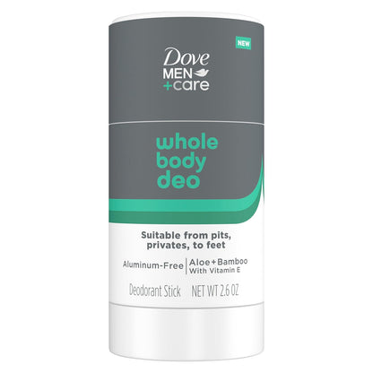 Dove Men+Care Whole Body Deo Suitable from Pits, Privates, to Feet Aluminum-Free Deodorant Stick Aloe + Bamboo 2.6 oz