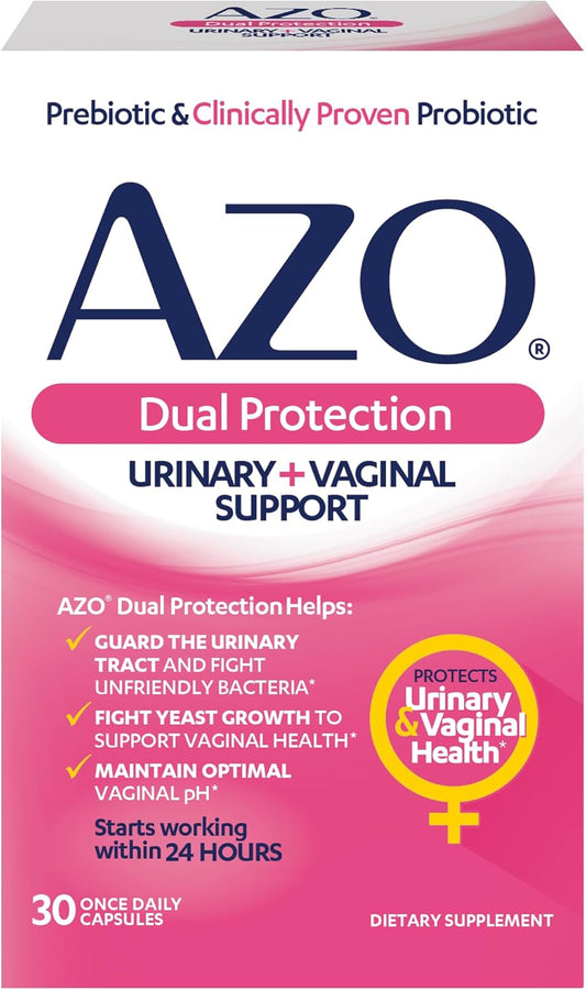 AZO Dual Protection, Urinary + Vaginal Support, Prebiotics and Probiotics for Women 30 count