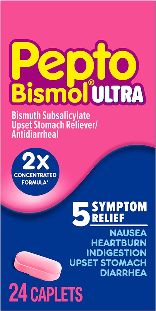 Pepto Bismol Caplets Ultra for Nausea, Heartburn, Indigestion, Upset Stomach, 24 ct