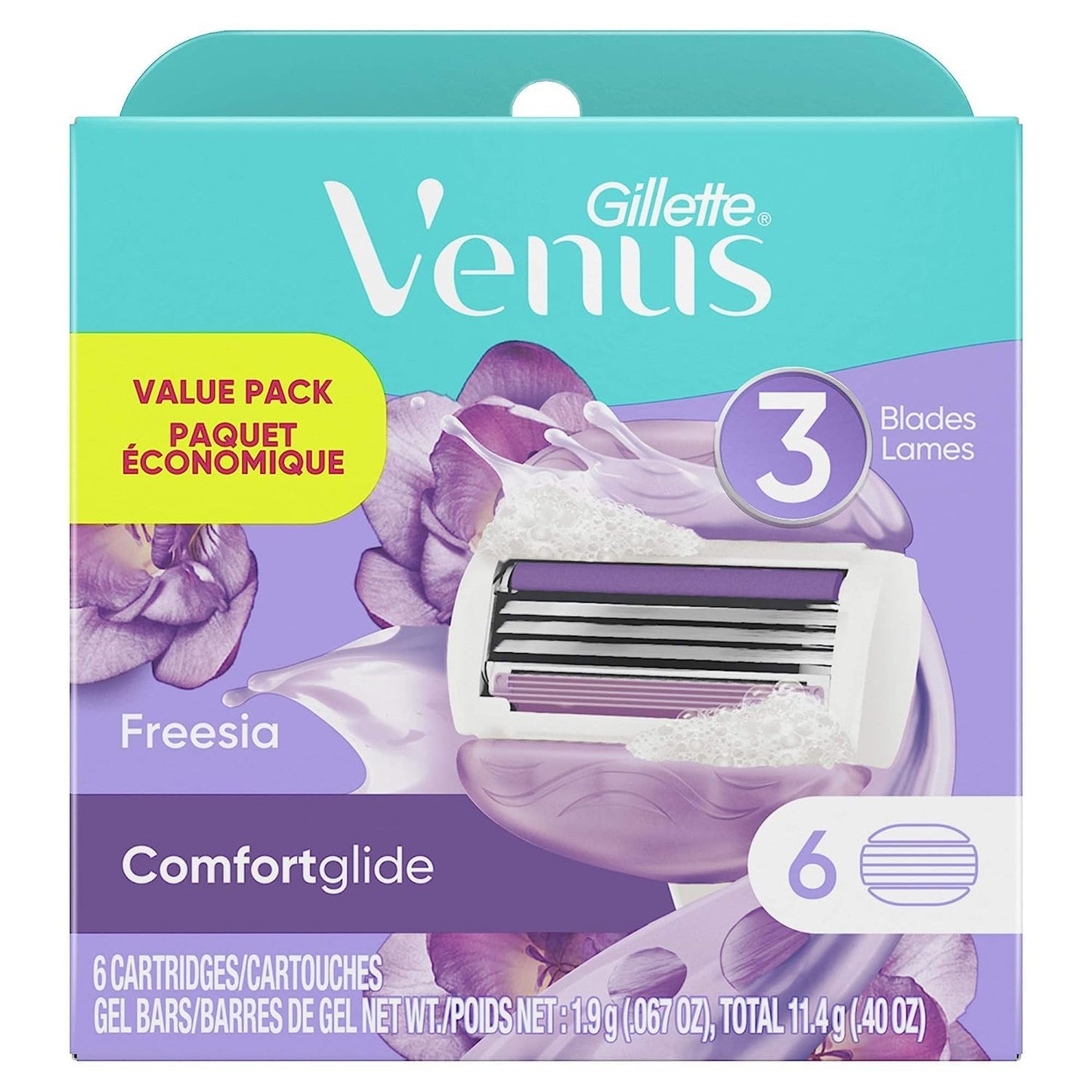 Gillette Venus Comfort Glide Women's Razor Blade Refills, 6 Count