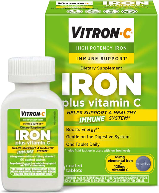 Vitron-C High Potency Iron Supplement, Immune Support, 125Mg Vitamin C, 60 Count