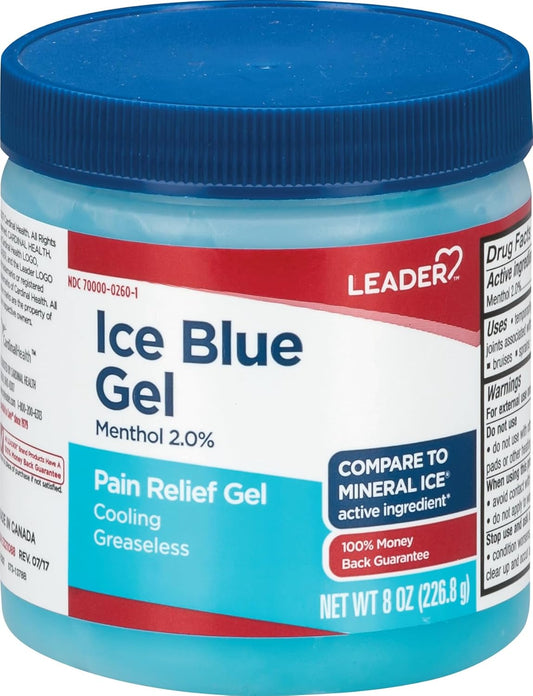 Leader Mineral Ice Blue Gel Menthol 2% Pain Relief Gel - 8 oz