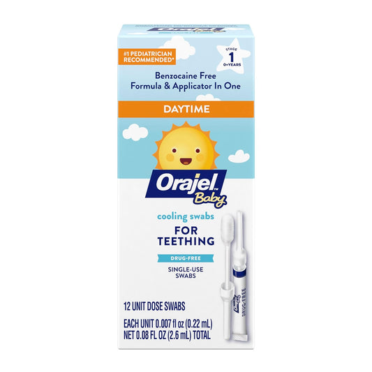 Orajel Baby Daytime Cooling Swabs for Teething, Drug-Free, 1 Pediatrician Recommended Brand for Teething, 12 Swabs