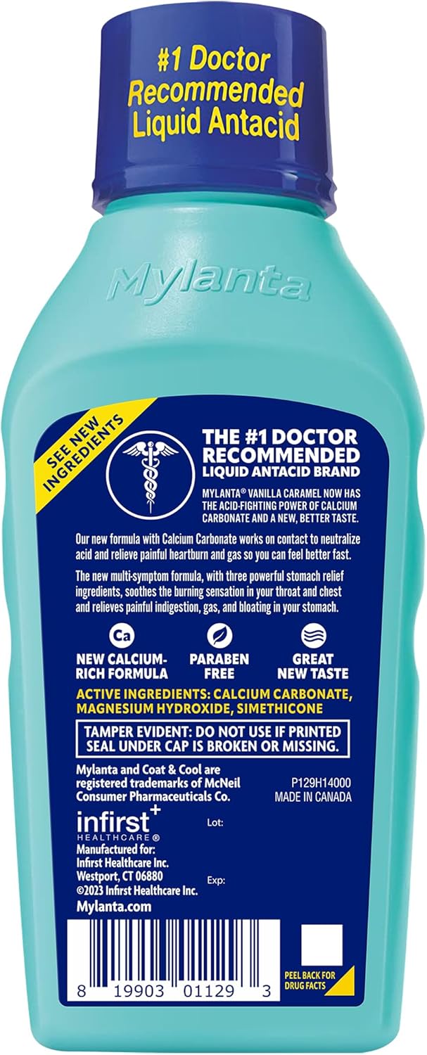 Mylanta Heartburn and Gas Relief, Liquid Antacid, Vanilla Caramel Flavor, 12 Fluid Ounce