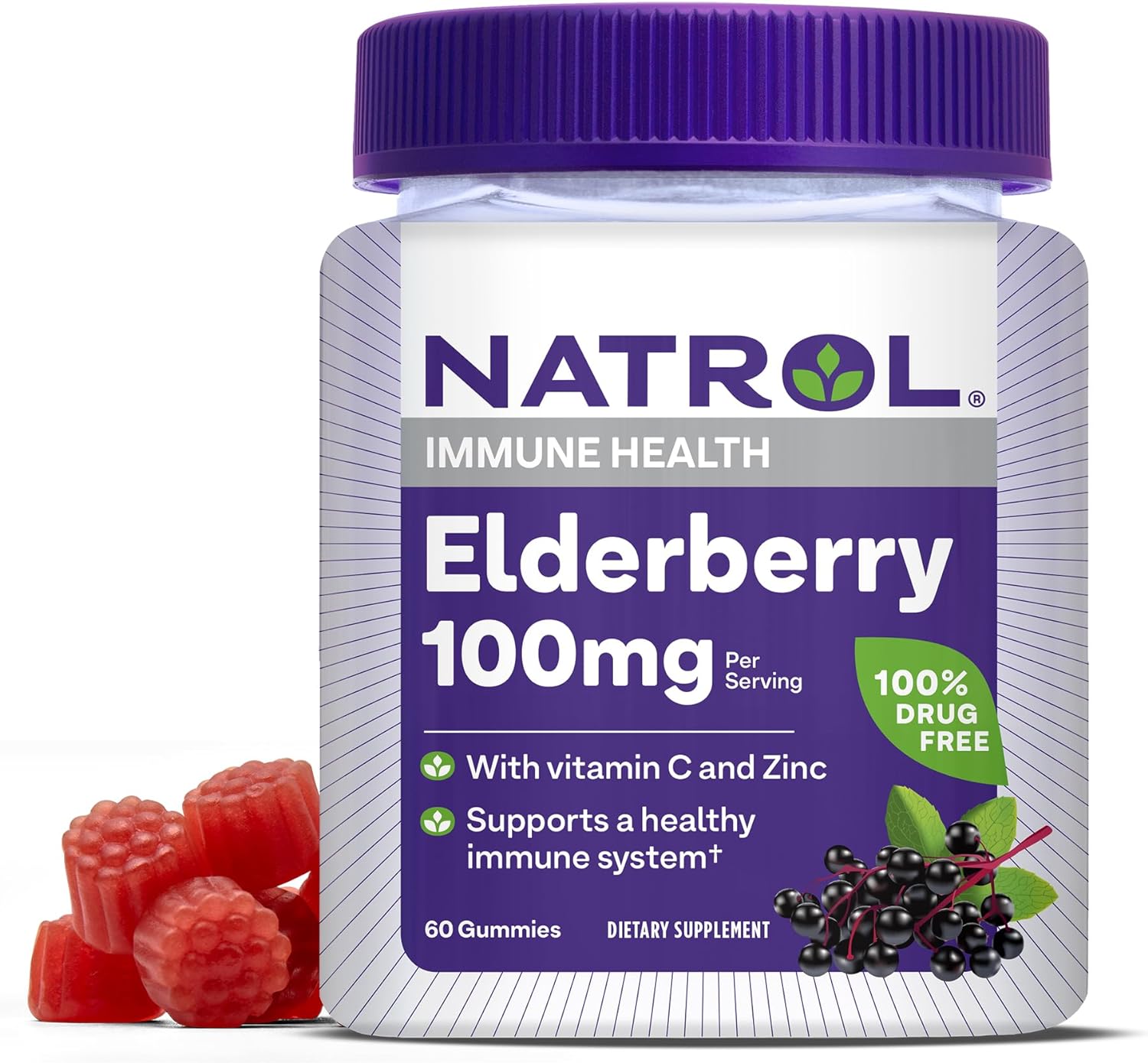 Natrol Elderberry 100Mg Gummies For Immune Health CareSupport, 60 Berry