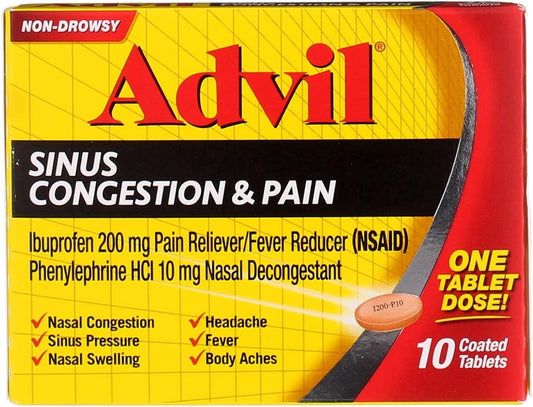 Advil Sinus Congestion & Pain Coated Tablets - 10 Ea