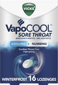 Vicks VapoCool Sore Throat Lozenge Relieves Painful Sore Throat and Mouth, Winter frost, 16 Count