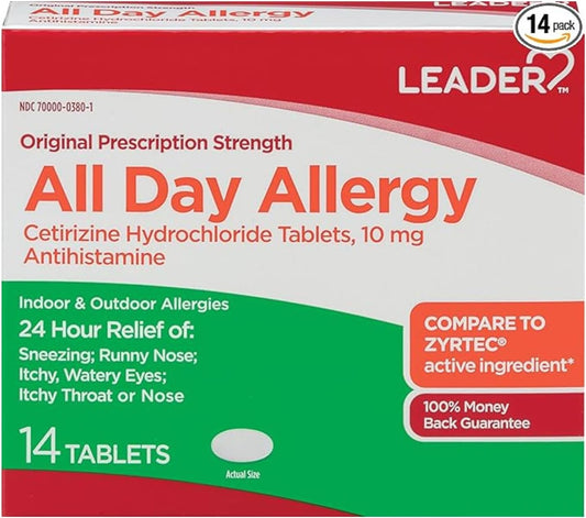 Leader All Day Allergy Cetirizine 10mg Tablets - 14ct