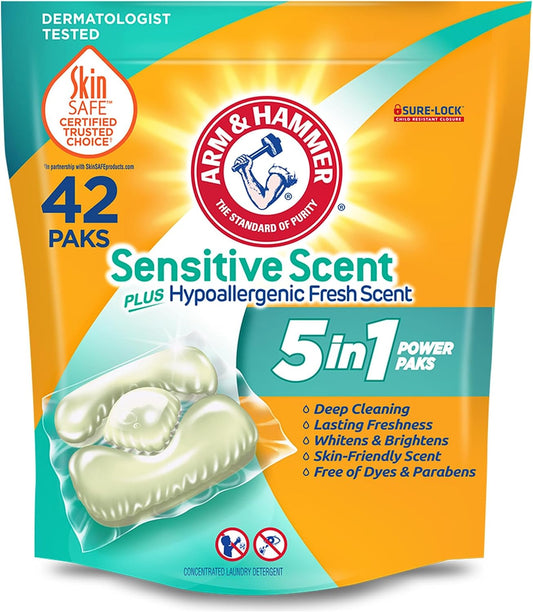 Arm & Hammer Sensitive Fresh Scent 5-In-1 Power Paks, 42 Count