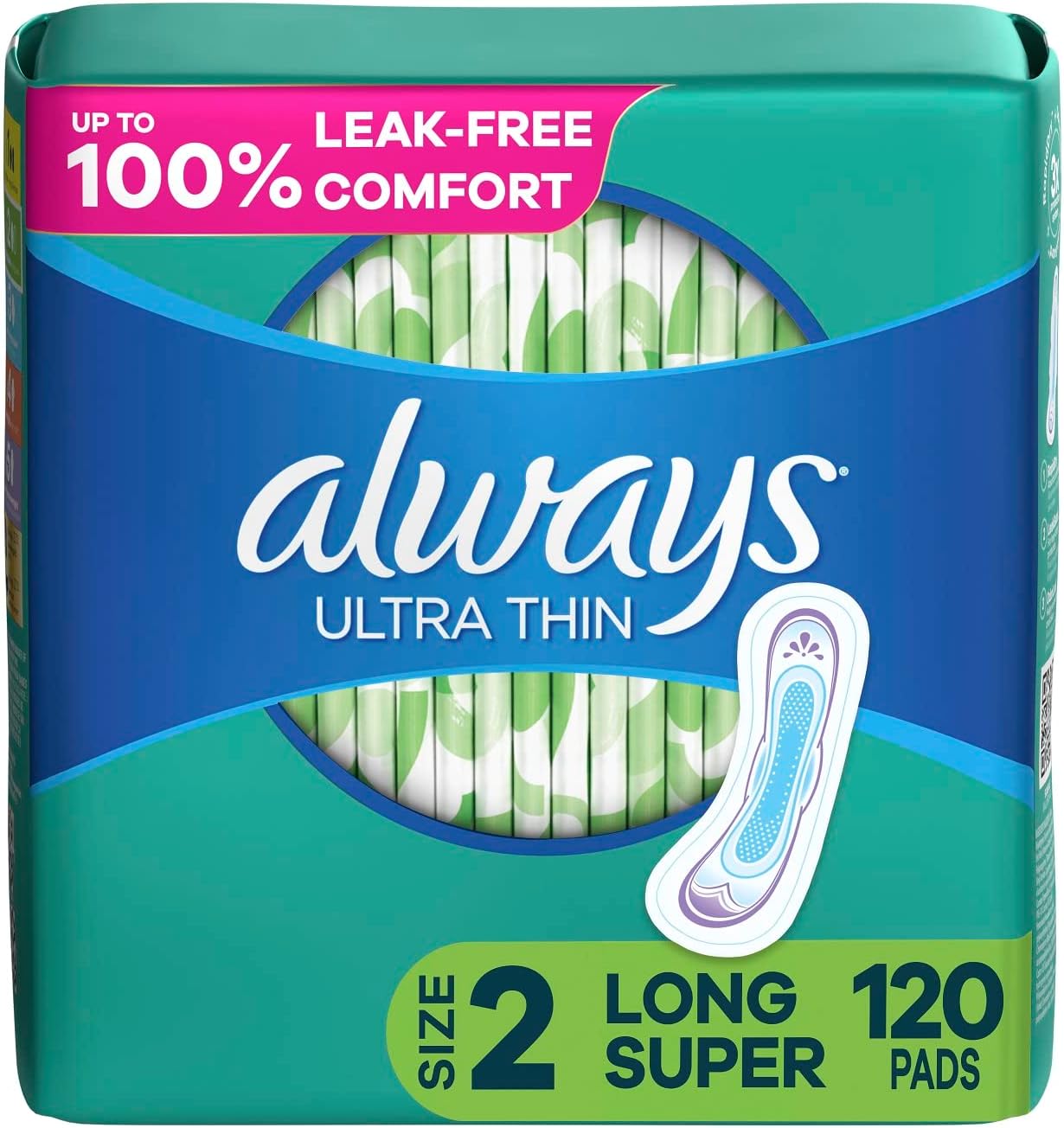 Always Ultra Thin, Feminine Pads For Women, Size 2 Long Super Absorbency, 40Ct