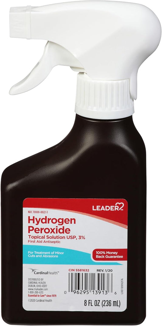 LEADER Hydrogen Peroxide Spray Bottle First Aid Antiseptic 3% Solution - 8 fl oz