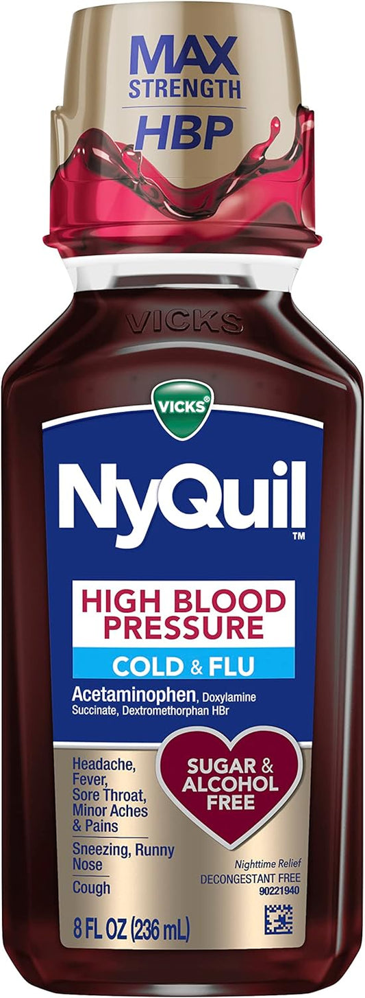 Vicks, NyQuil High Blood Pressure Cold and Flu Relief Liquid Medicine, 8 Fl Oz