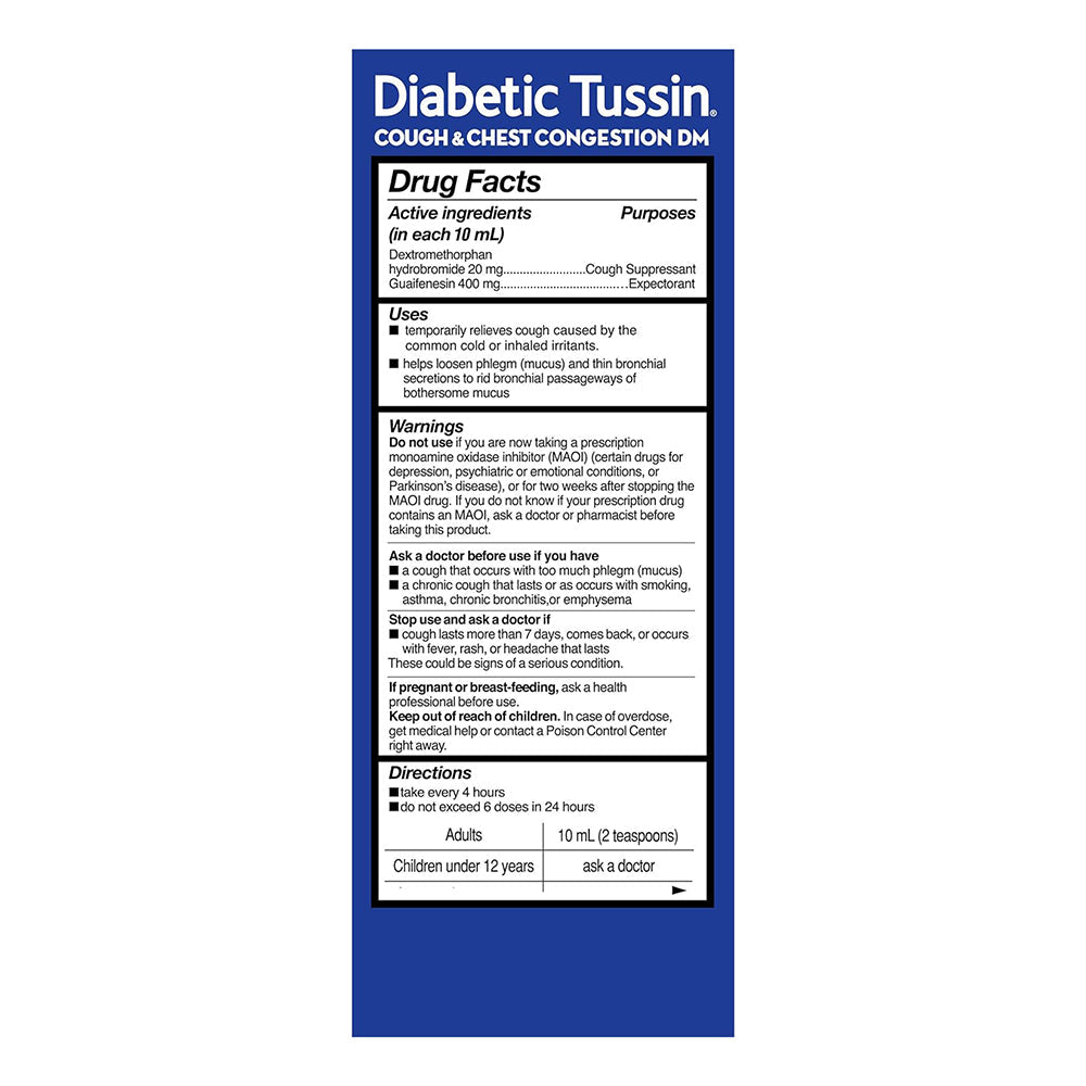 Diabetic Tussin Dm Cough Suppressant/Expectorant Maximum Strength